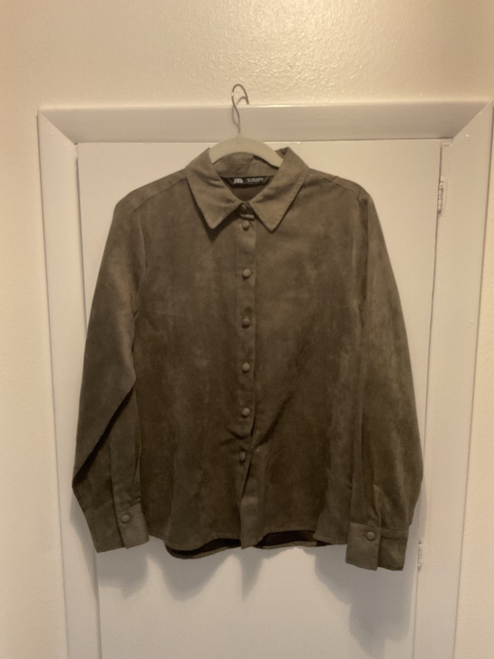Zara Green Faux Suede Shirt, Size Medium